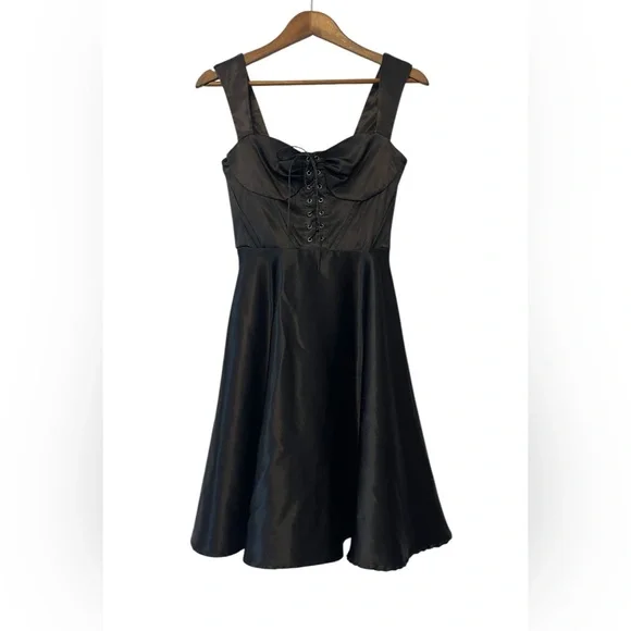 Women’s Unique Vintage Black Corset Skater Dress Lace Up Black Size‎ S Goth - Picture 3 of 5